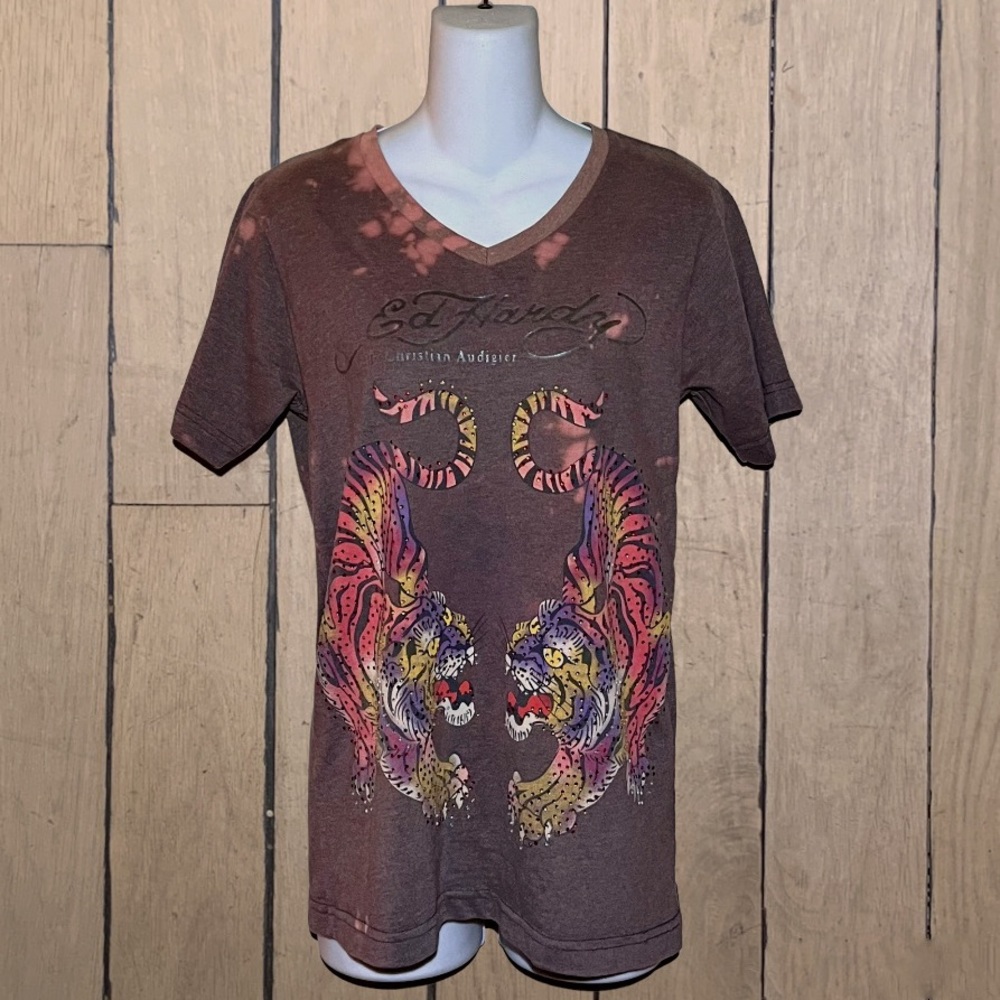 Ed Hardy double tiger tie dye tee